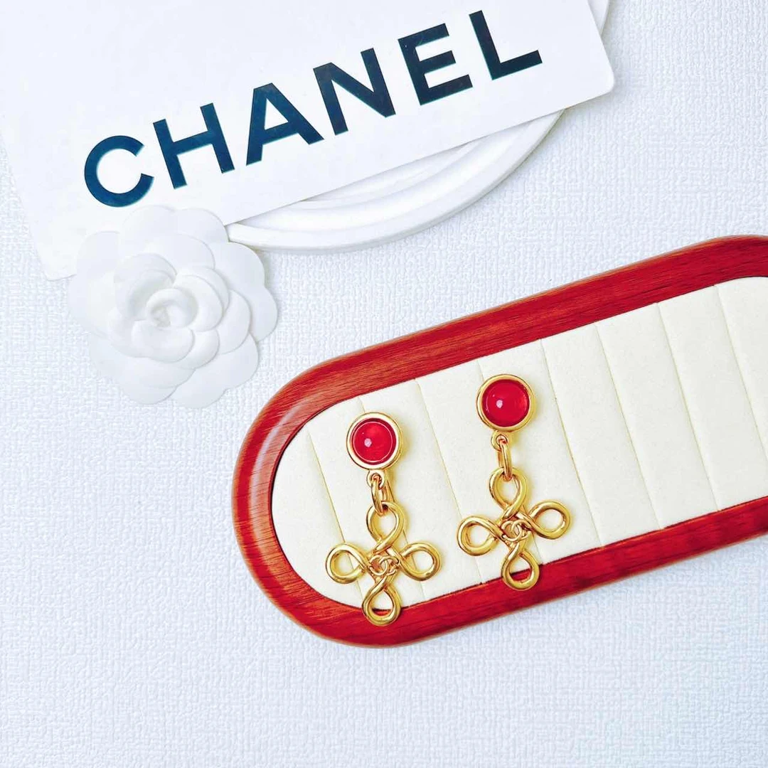 95新 Chanel/香奈儿 柚礼中古/香奈儿中国结吊坠耳夹LE409016