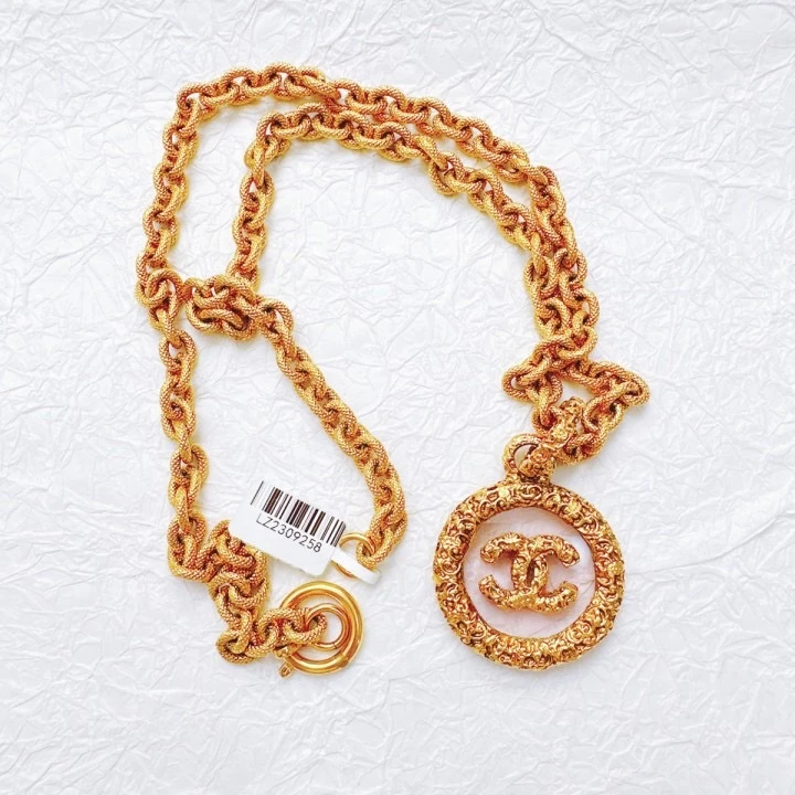 95新 Chanel/香奈儿 柚礼中古/香奈儿圆盘透明牌熔岩项链cg412173