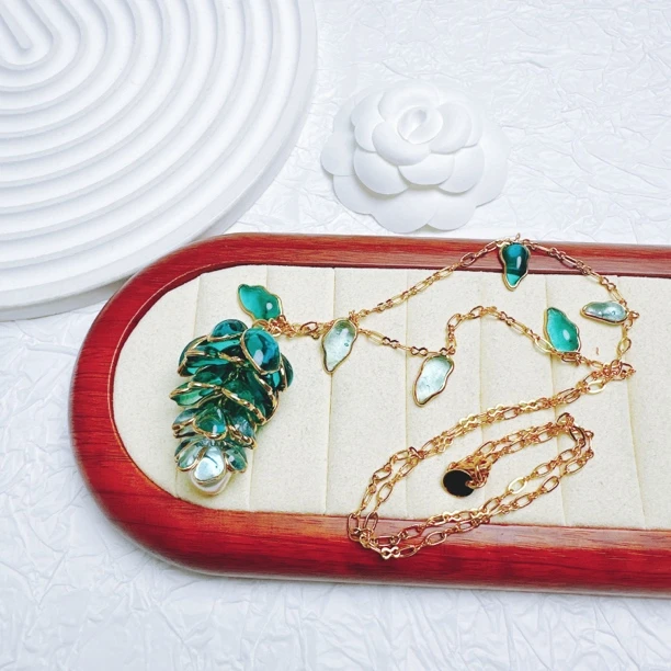 95新  柚礼中古/格利普瓦蓝琉璃珍珠项链lz412013