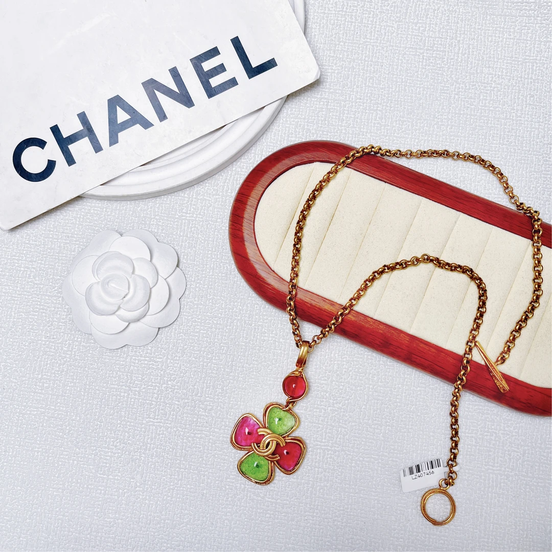 95新 Chanel/香奈儿 柚礼中古/香奈儿马卡龙四叶草项链lz407456