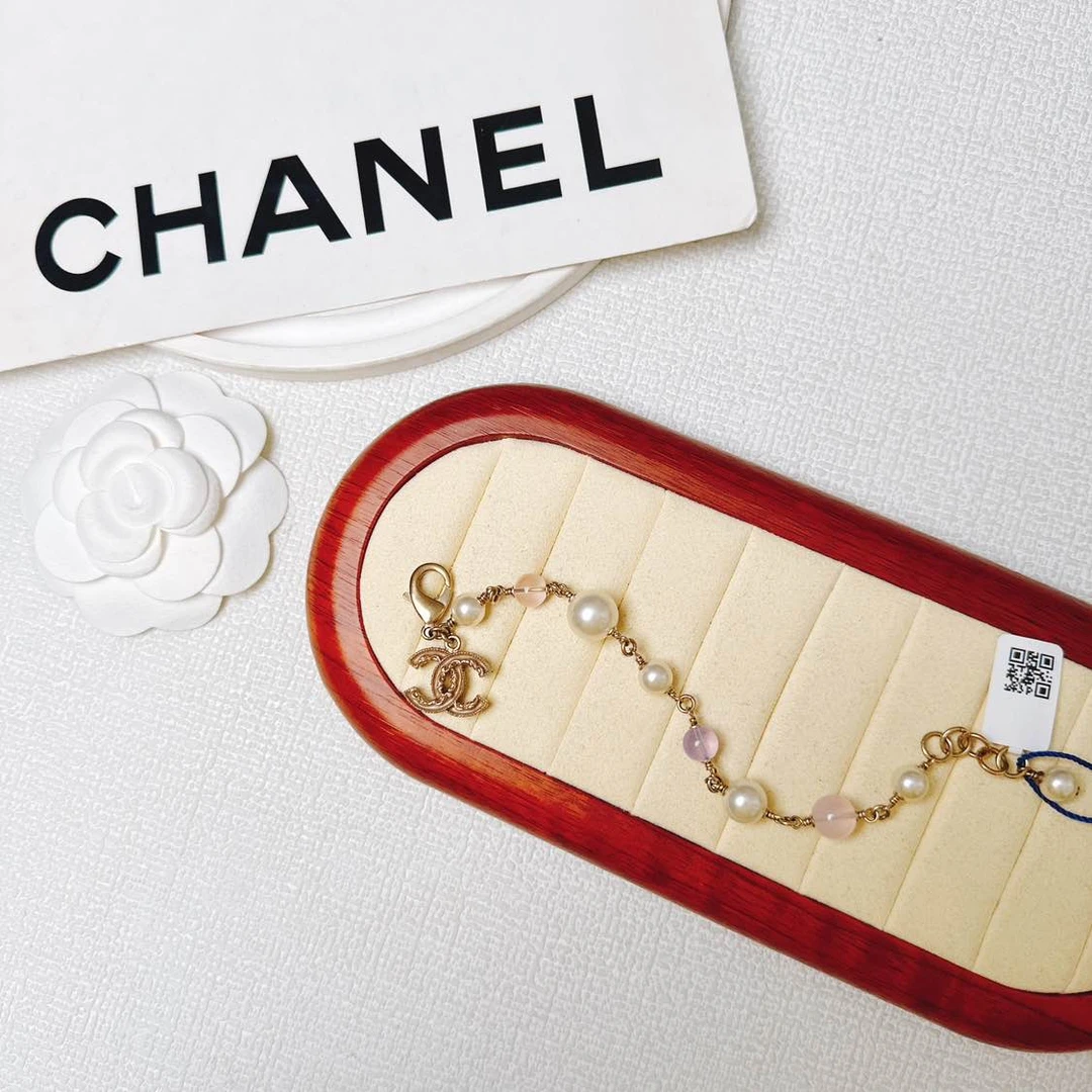 95新 Chanel/香奈儿 柚礼中古/香奈儿粉珐琅白紫串珠手链LZ410173