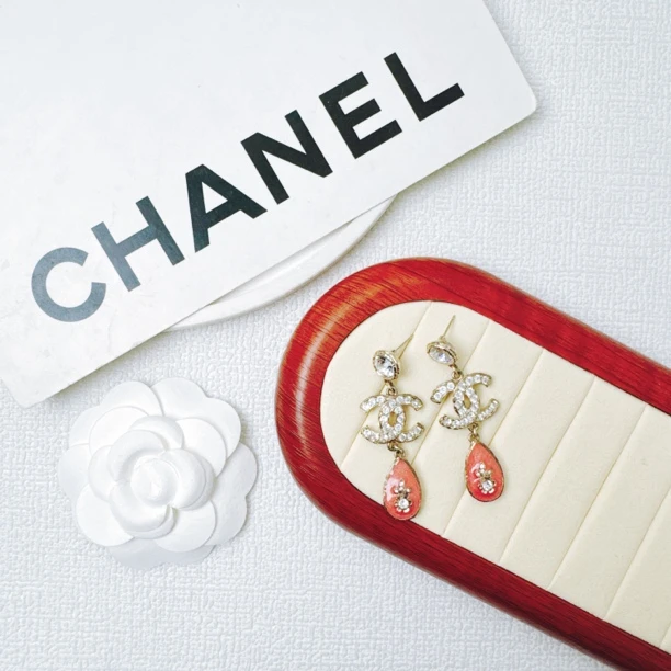 95新 Chanel/香奈儿 柚礼中古/香奈儿双C珐琅耳钉LZ410351