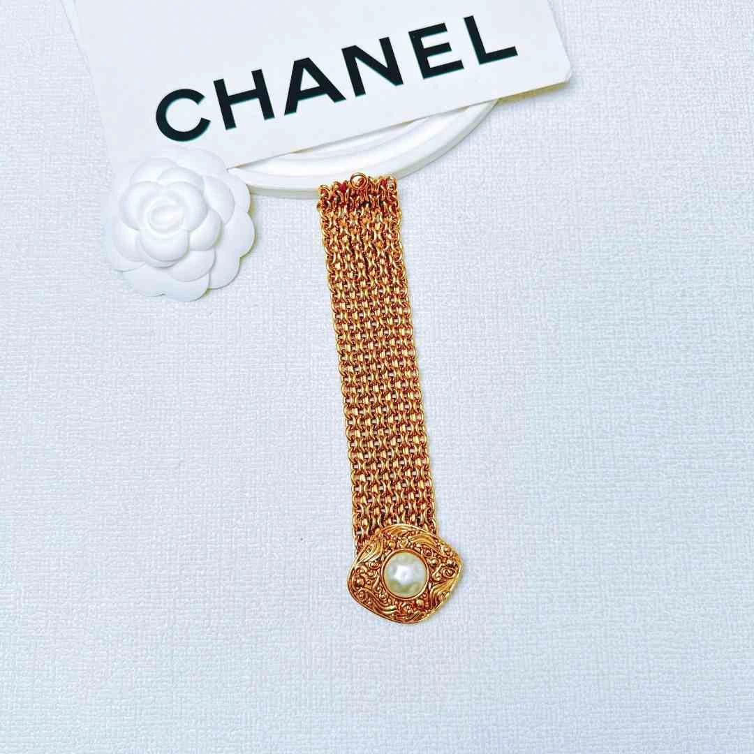 95新 Chanel/香奈儿 柚礼中古/香奈儿素金珍珠雕花手链LZ411523