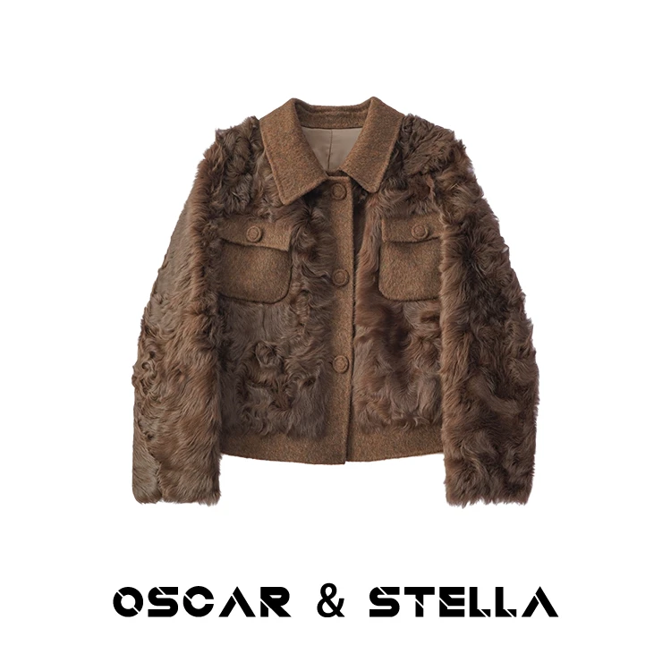 OSCAR&STELLA【小湖羊皮毛一体】秋冬拼羊毛桑蚕丝外套 3 8767