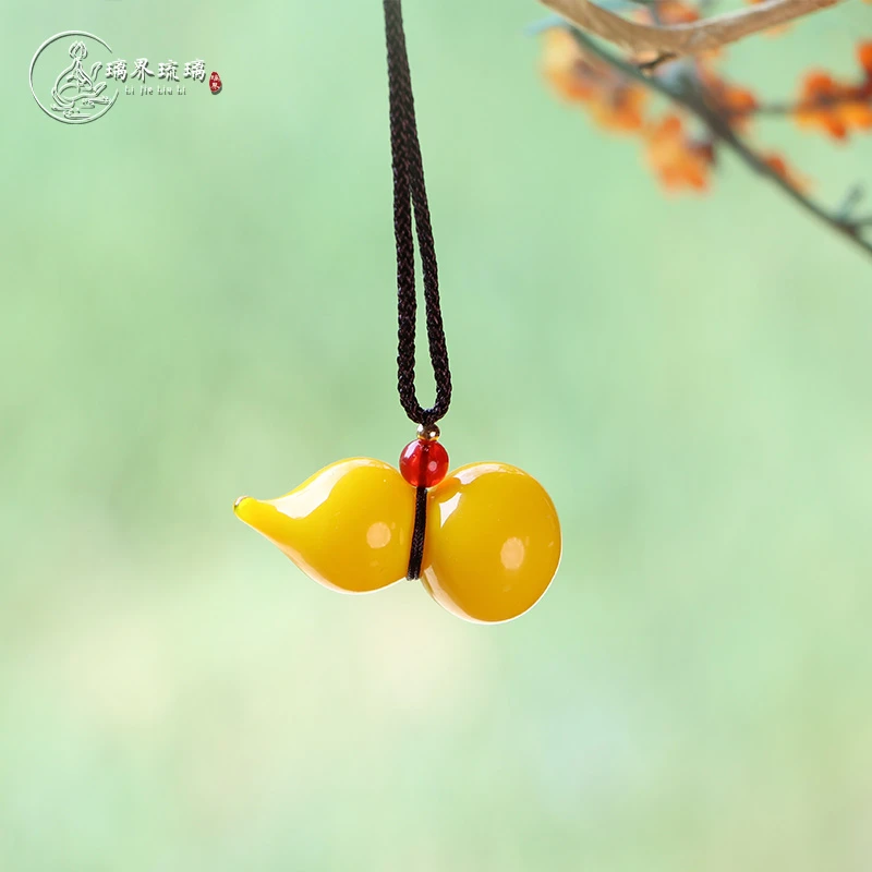 淄博琉璃鸡油黄葫芦吊坠手工项链挂件工艺品