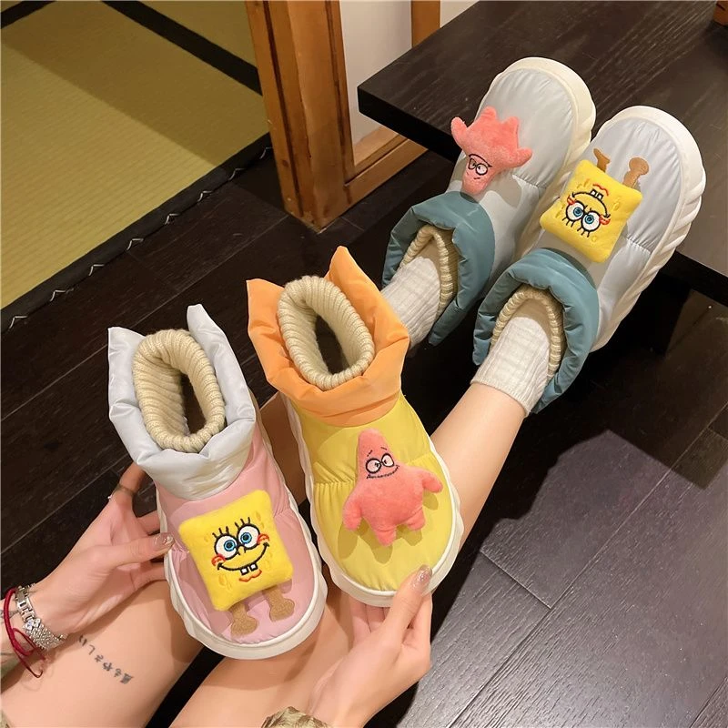 新款雪地靴女冬季居家外穿可爱海绵宝宝厚底加绒加厚保暖防水棉鞋