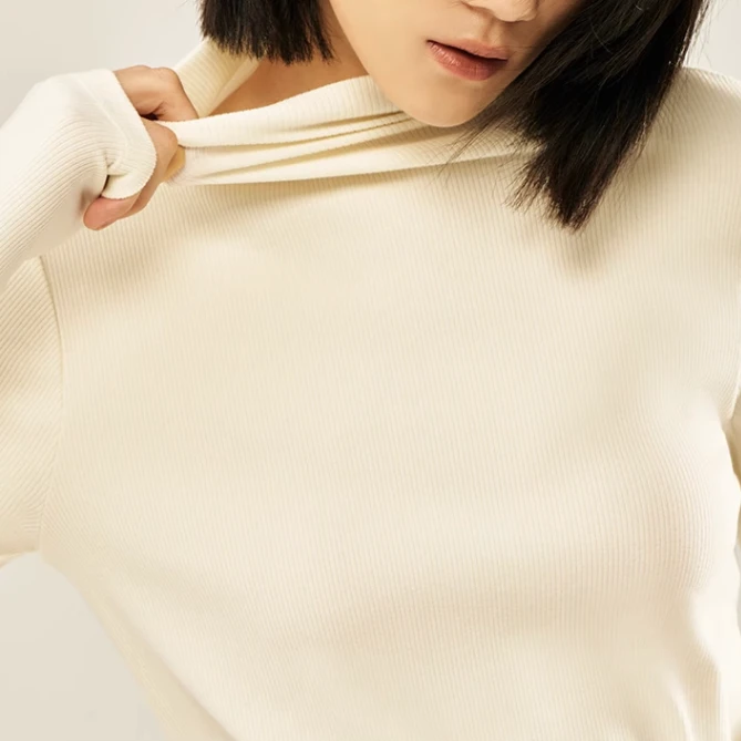 秋冬新螺纹绒含微胶囊女款堆堆领长袖L257设计师套头