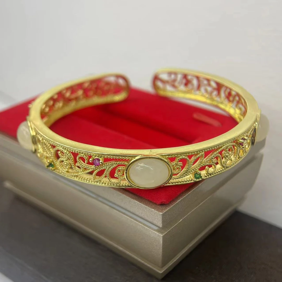 【贝总专属】【证书＋精美礼盒】合金镶嵌和田玉手镯宽版JSA34789百搭