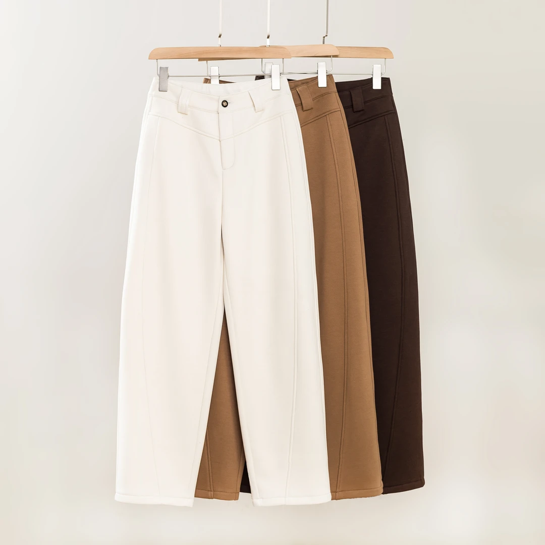 高腰绵羊毛弯刀裤女裤2024冬季加绒加厚垂感糯米裤子显瘦休闲