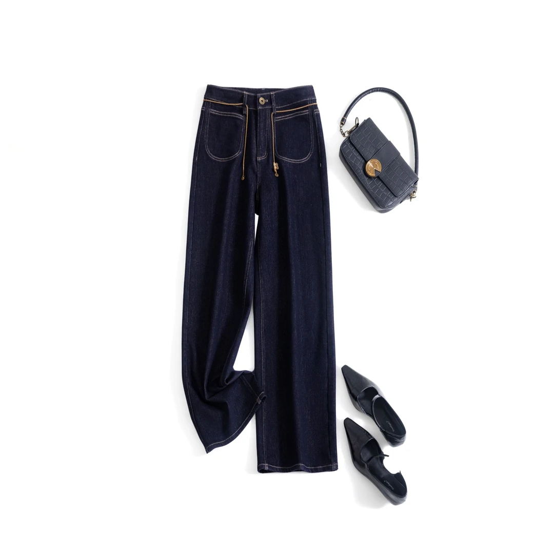 【朱丽叶】冬季新款厚款牛仔阔腿裤高腰百搭时尚水洗显瘦潮流