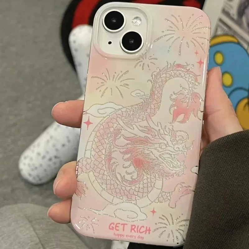 ins风闪粉新年烟花粉龙IPhone15/14/13/12promax手机壳xsmax/xr软