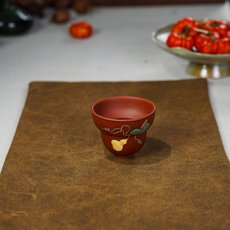 宜兴原矿紫砂主人杯葫芦杯手工泥绘创意个人紫砂品茗杯功夫茶具杯