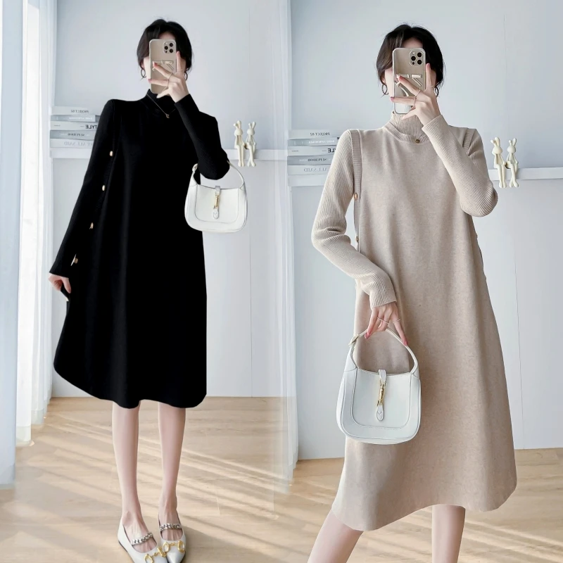孕妇装秋冬装套装连衣裙时尚韩版宽松显瘦中长款针织裙潮妈两件套