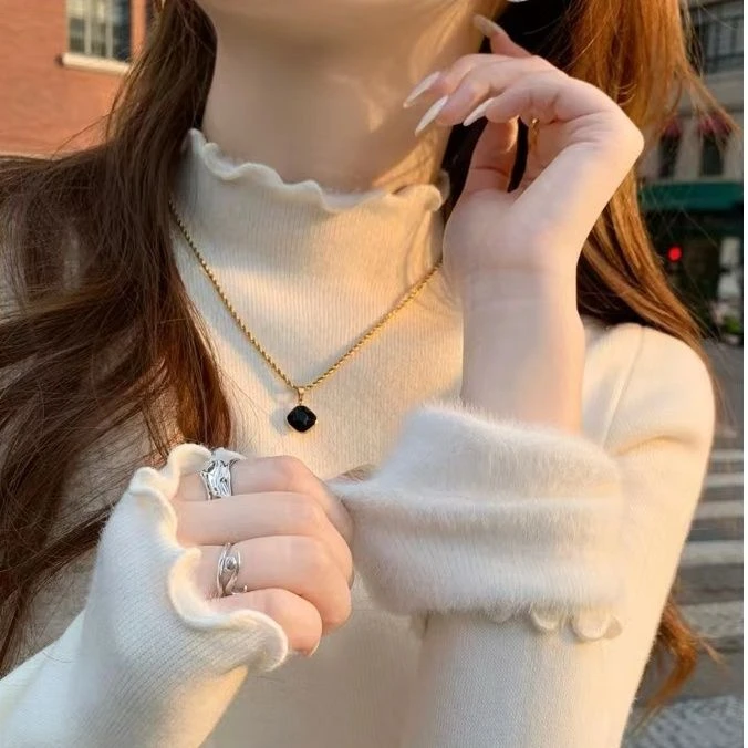 加绒加厚白色打底衫女秋冬2023新款内搭木耳边螺纹长袖一体绒上衣