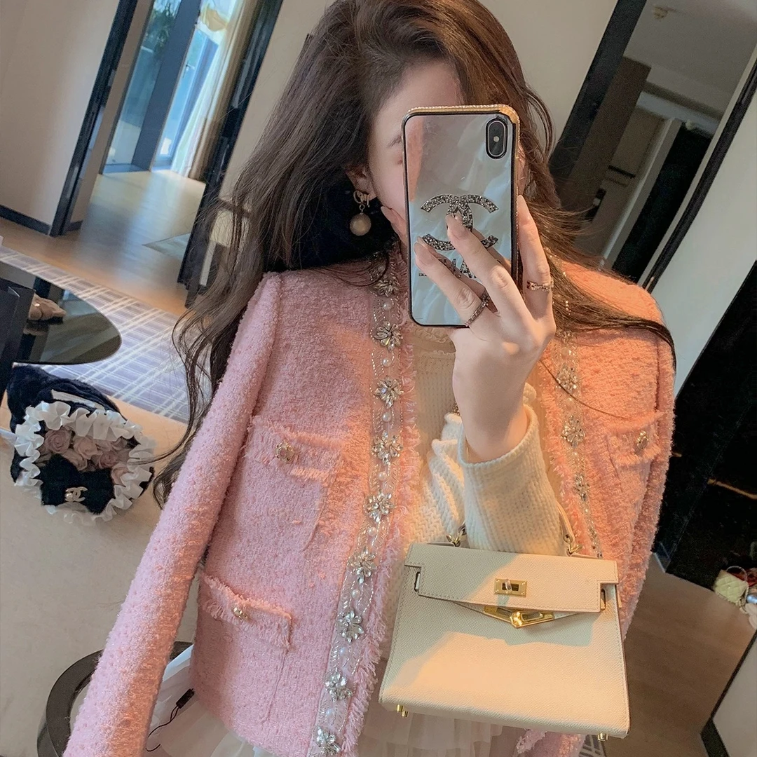 鱼兔子的兔子小香风短款粗花呢毛呢外套女秋冬时尚内衬保暖大衣