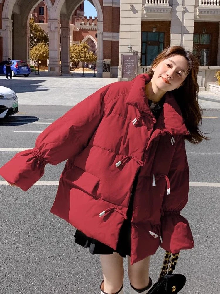 波司豋红色羽绒服服女冬季新款韩版小个子加厚宽松棉袄情侣棉衣短