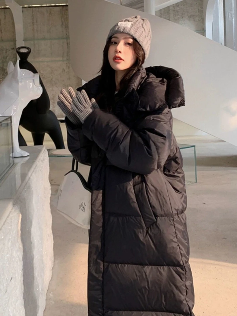 波司豋白鸭绒羽绒服女2023年新款长款过膝爆款加厚黑色宽松冬季外