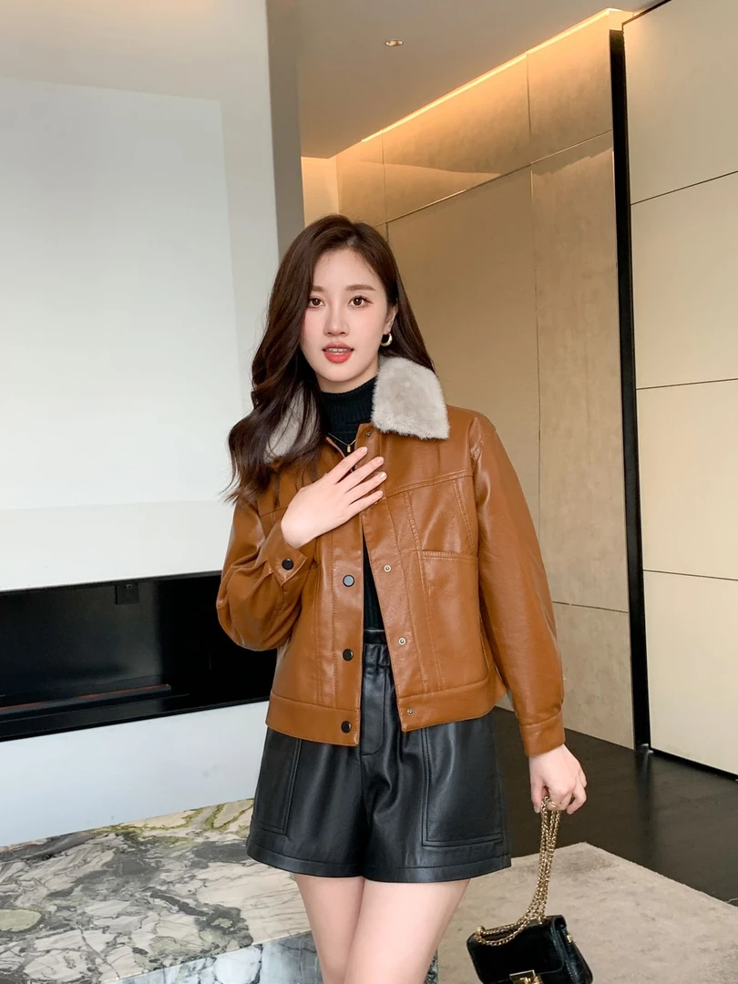 【牛郎织女款】【加绒加厚】毛领皮夹克外套加绒加厚气质时尚百搭