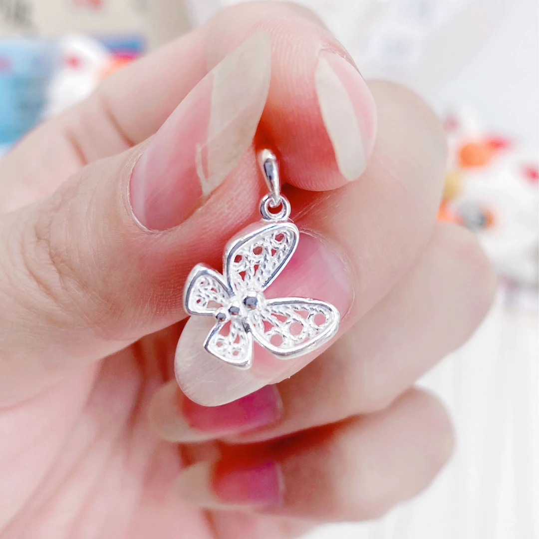 吊坠足银 足银990简单蝴蝶吊坠