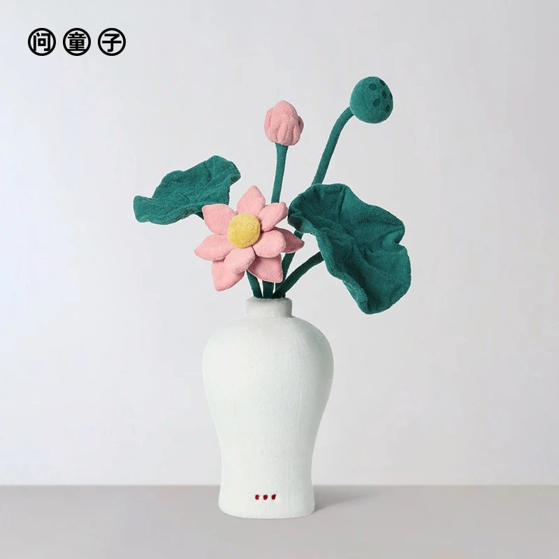 【新品】问童子 盆景系列 荷 青荷 毛绒荷花高端设计创意装饰布置