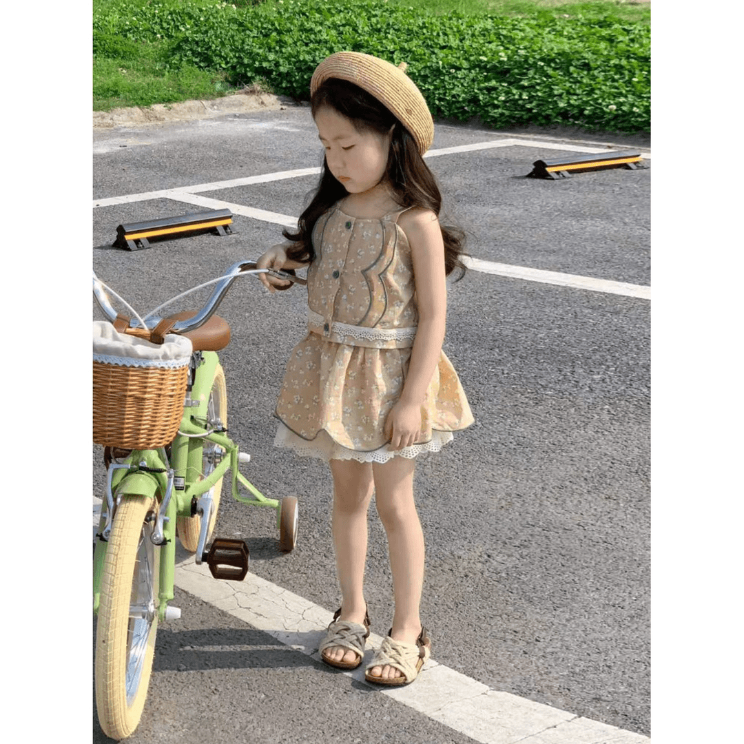 童装夏季新森系小清新蕾丝边碎花背心女童荷叶边短裙潮