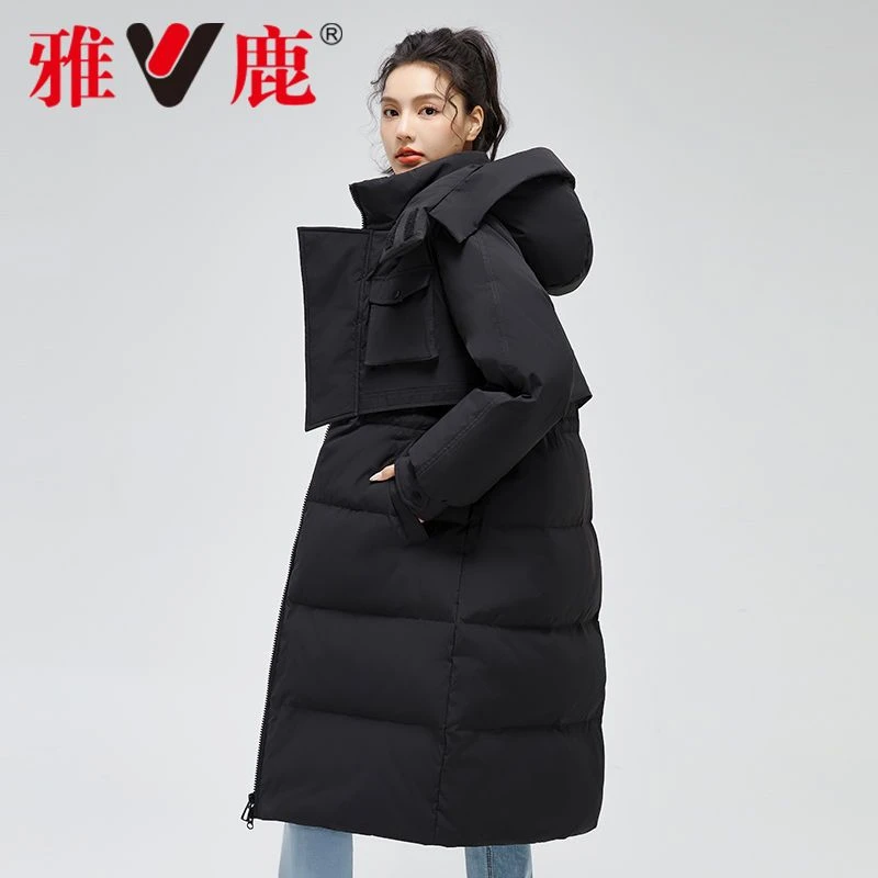 雅鹿2023新款羽绒服冬季女式中长款可脱卸帽防风外套