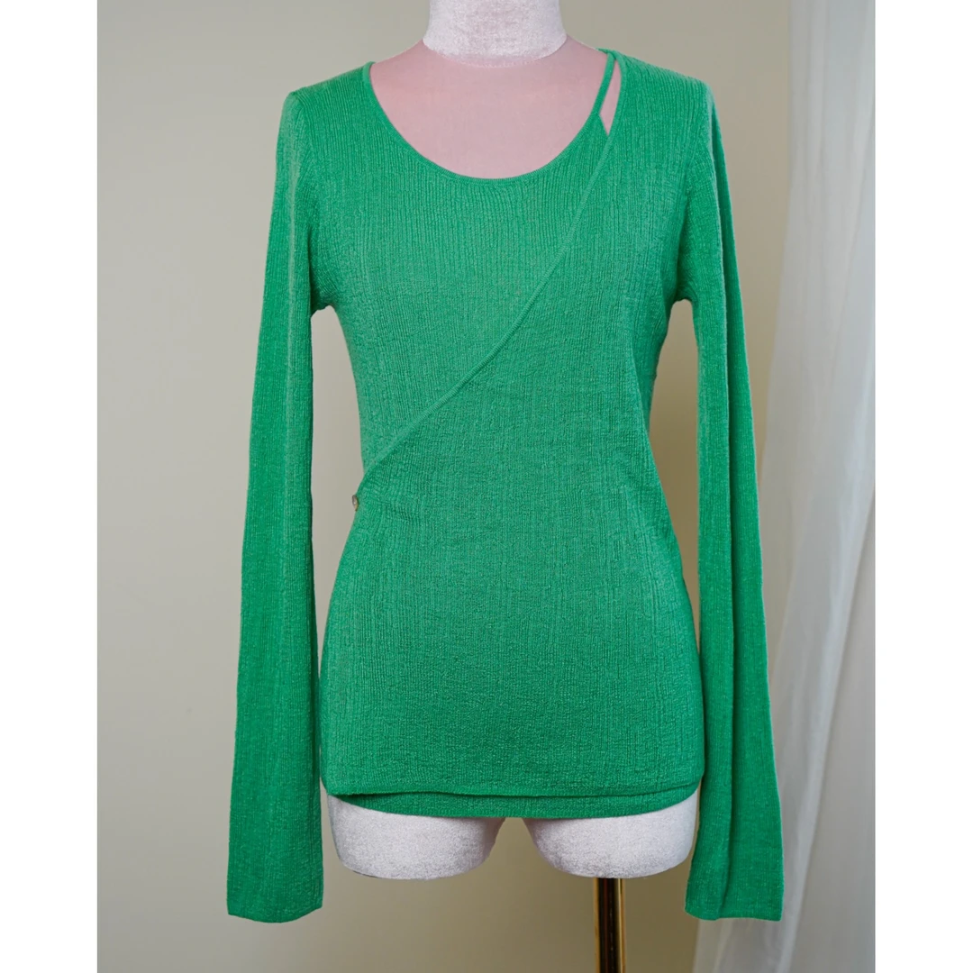 YIWEN STUDIO 设计师副线 绿色百搭经典纯色显白针织衫显瘦长袖