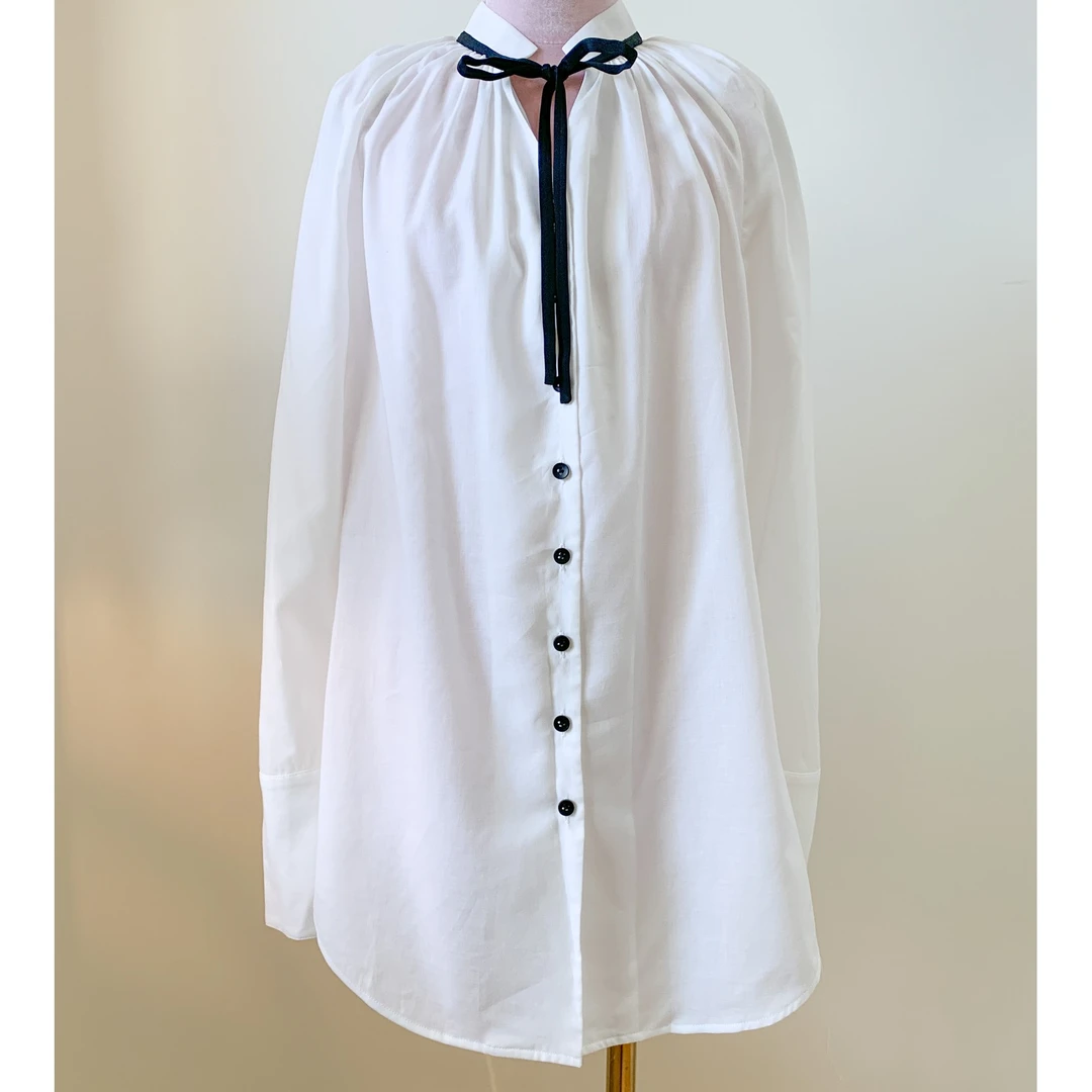 YIWEN STUDIO设计师原创系带阔型衬衫休闲宽松百搭长袖立领春夏