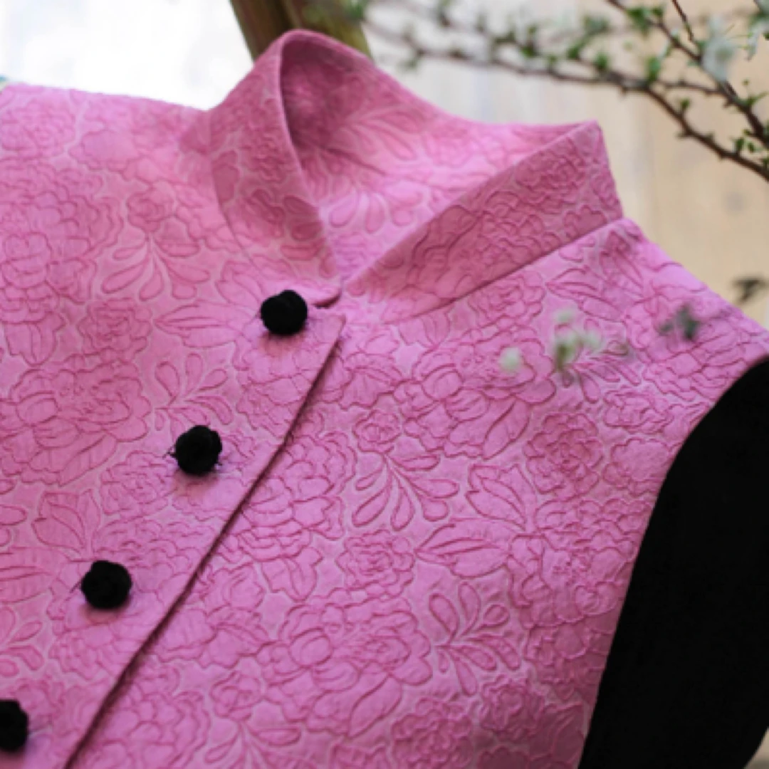 YIWEN STUDIO设计师原创意大利进口桑蚕丝提花假两件夹棉上衣中式