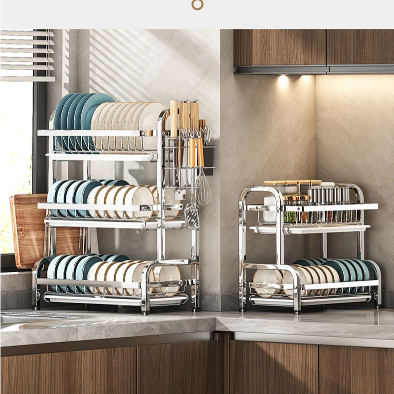 厨房置物架碗碟碗盘台面沥水架家用双层放碗架碗筷不锈钢收纳架