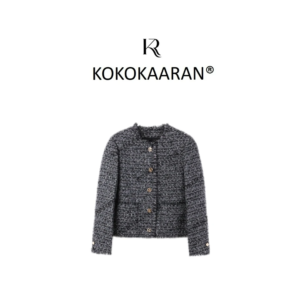 kokokaaran/可可咔伦 法式复古粗呢花毛边高级感气质外套SH24809