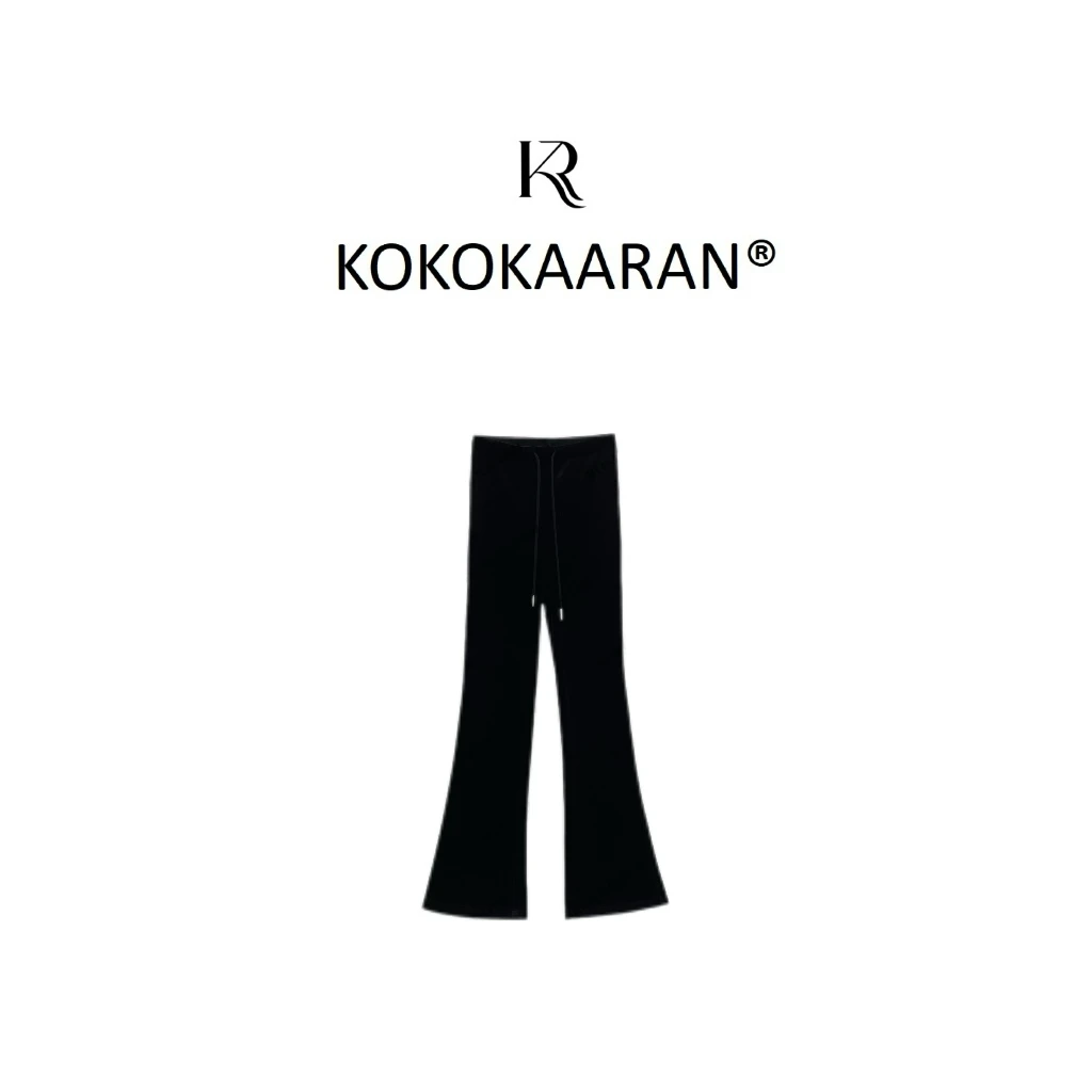 kokokaaran/可可咔伦’丝绒微喇裤‘简约气质纯色松紧腰长裤SH24737