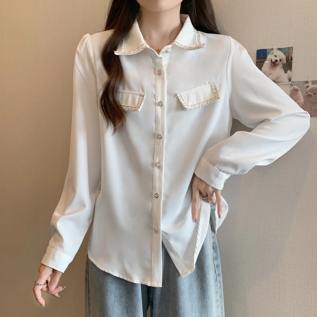 清61107大码女装时尚法式简约衬衫2024秋季新款气质百搭小众衬衣