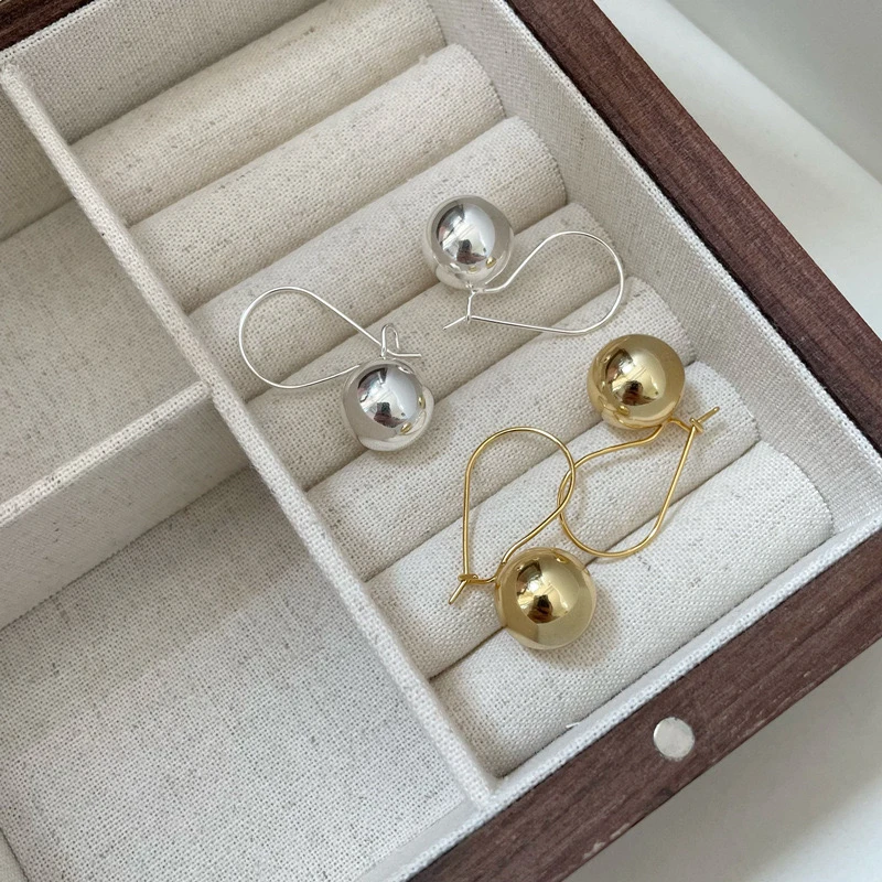 925银耳饰 雅丹风基础款时尚简约轻奢耳环-光面大圆球耳挂0871