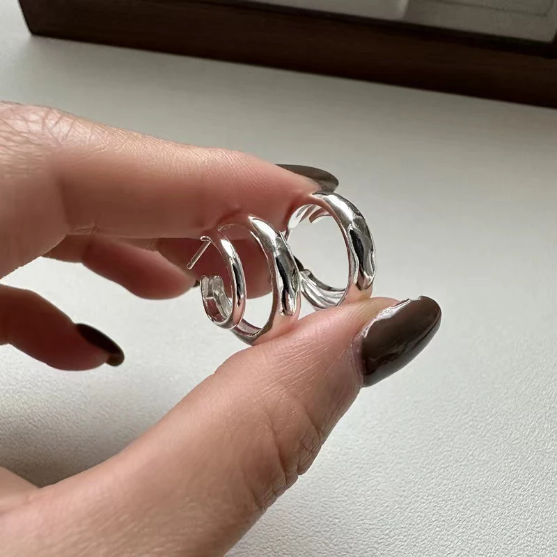 925银耳饰 S925纯银韩版小众设计感弧形双层时尚个性耳环韩系耳钉