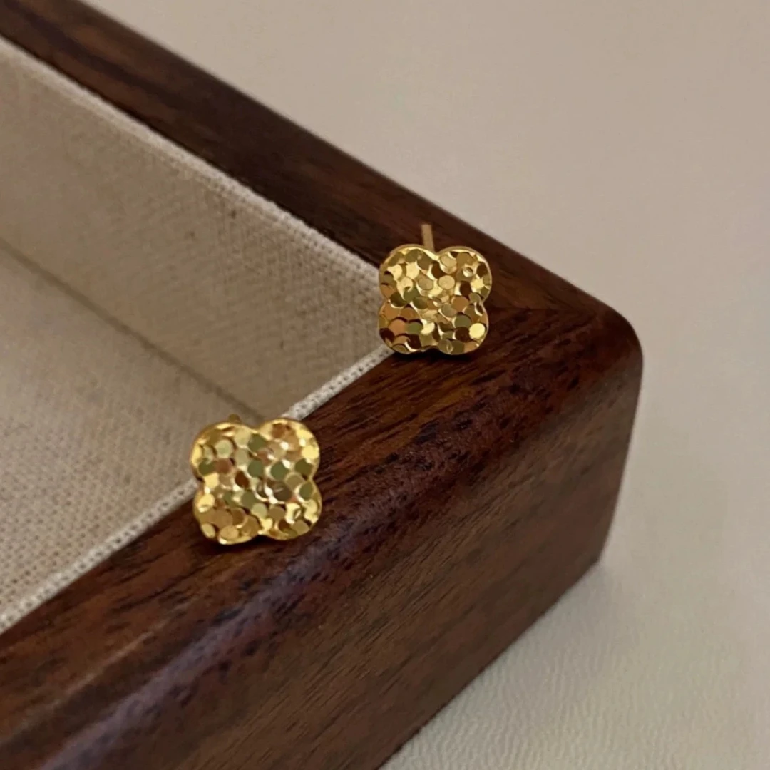 925银耳饰 幸运草耳钉/s925四叶草波光粼粼12MM精致k6.5MMED1101