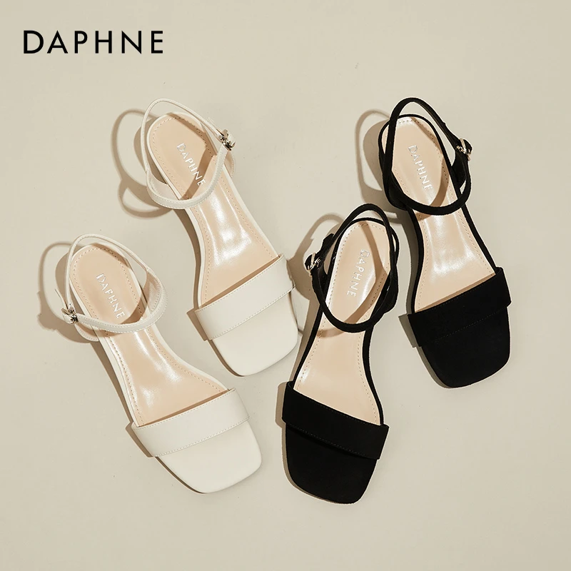 达芙妮黑色粗跟鞋子女2025年夏季新款爆款单鞋方头-lyt3123303064