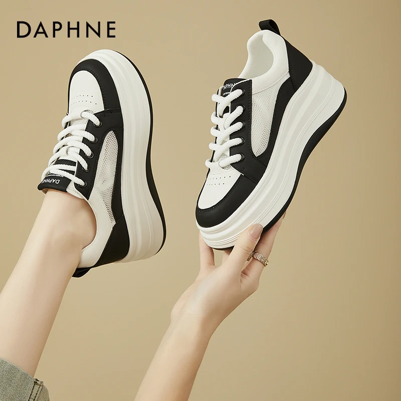 达芙妮网面厚底小白鞋女2025夏季新款透气百搭休闲单鞋网鞋子