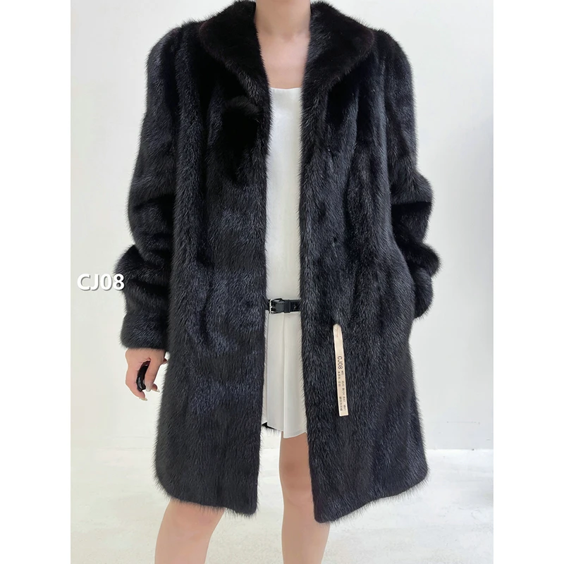 【CJ08】M码 本黑色全抽水貂大衣外套（肩40胸104衣87袖61）