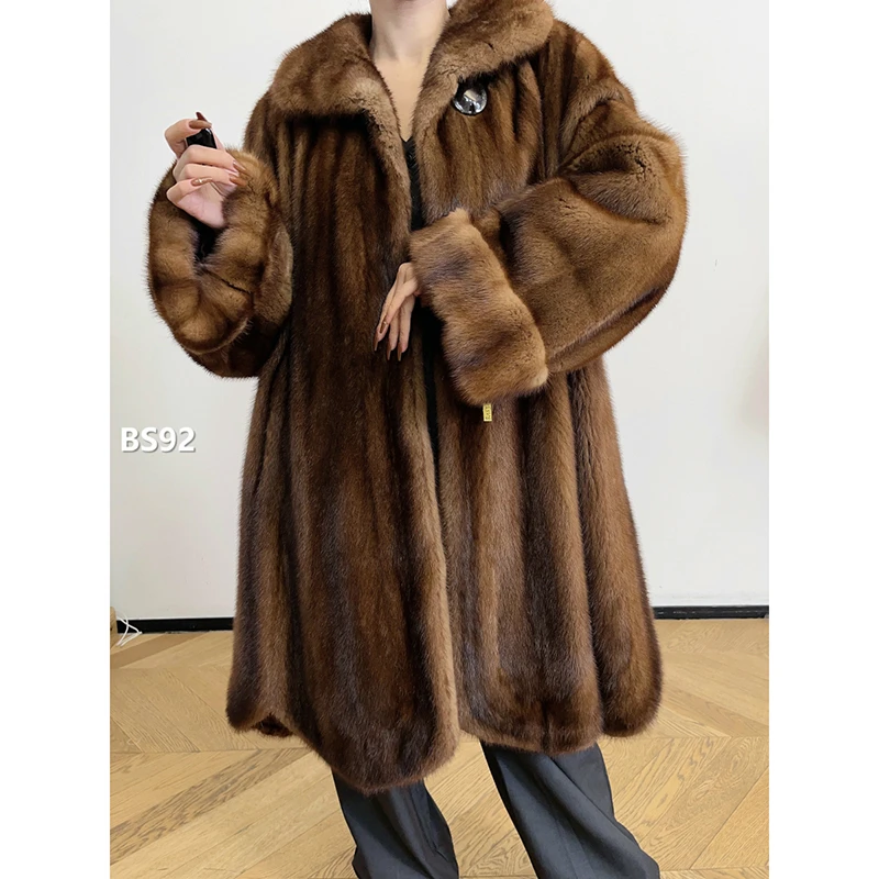 【BS92】3XL码 蜜茶棕全抽水貂大衣外套（肩47胸136衣100袖58）