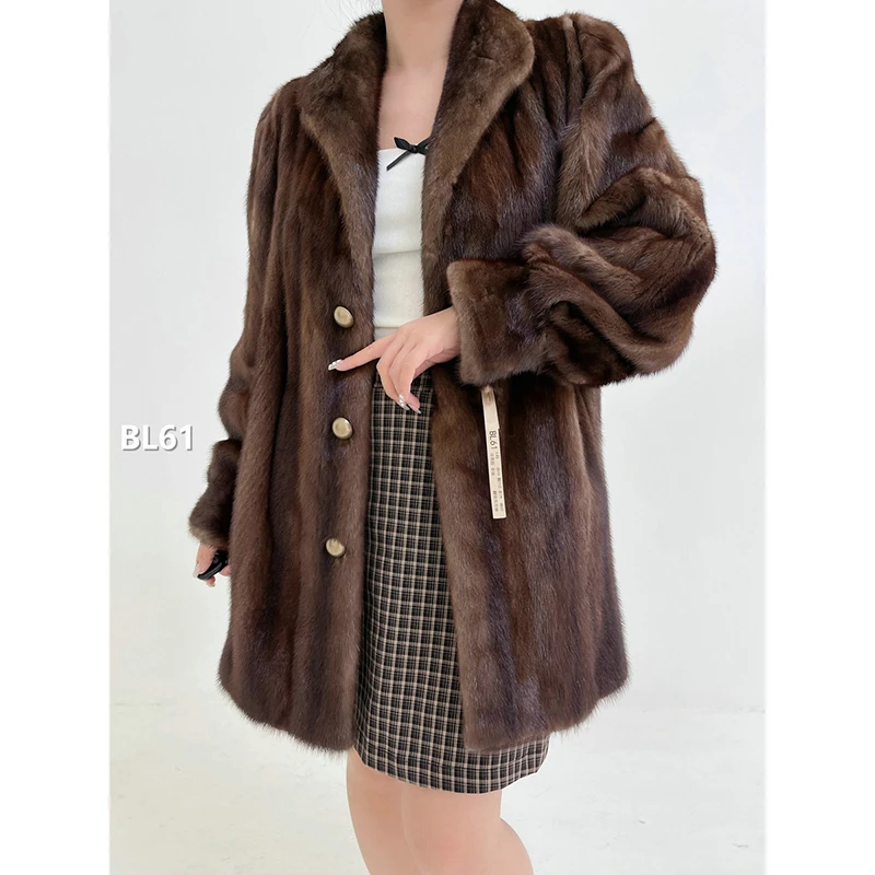 【BL61】L码 冷茶棕全抽水貂大衣外套（肩43胸110衣79袖60）