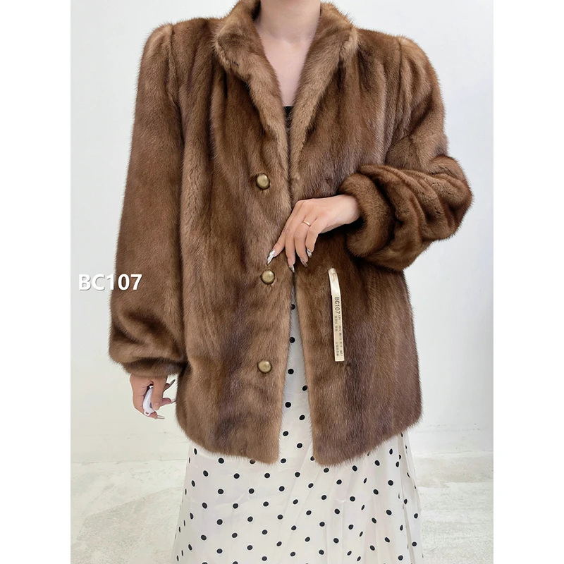 【BC107】L码 蜜茶棕全抽水貂大衣外套（肩43胸110衣71袖57）