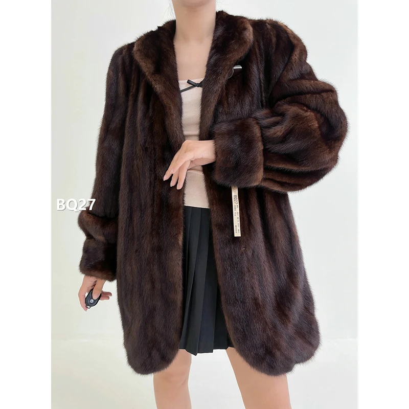 【BQ27】M码 焦糖棕全抽水貂大衣外套（肩41胸106衣84袖60）
