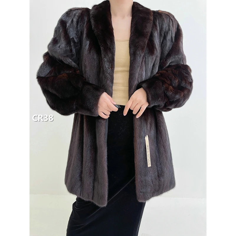 【CR38】L码 棕黑色宝嘉美水貂大衣外套（肩40胸108衣81袖60）
