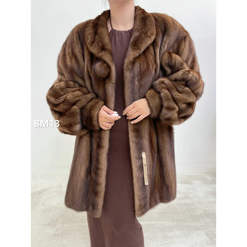 【BM13】L码 冷茶棕全抽水貂大衣外套（肩43胸108衣88袖61）