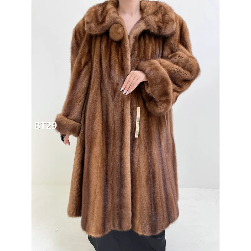 【BT29】3XL码 蜜茶棕全抽水貂大衣外套（肩46胸132衣107袖55）