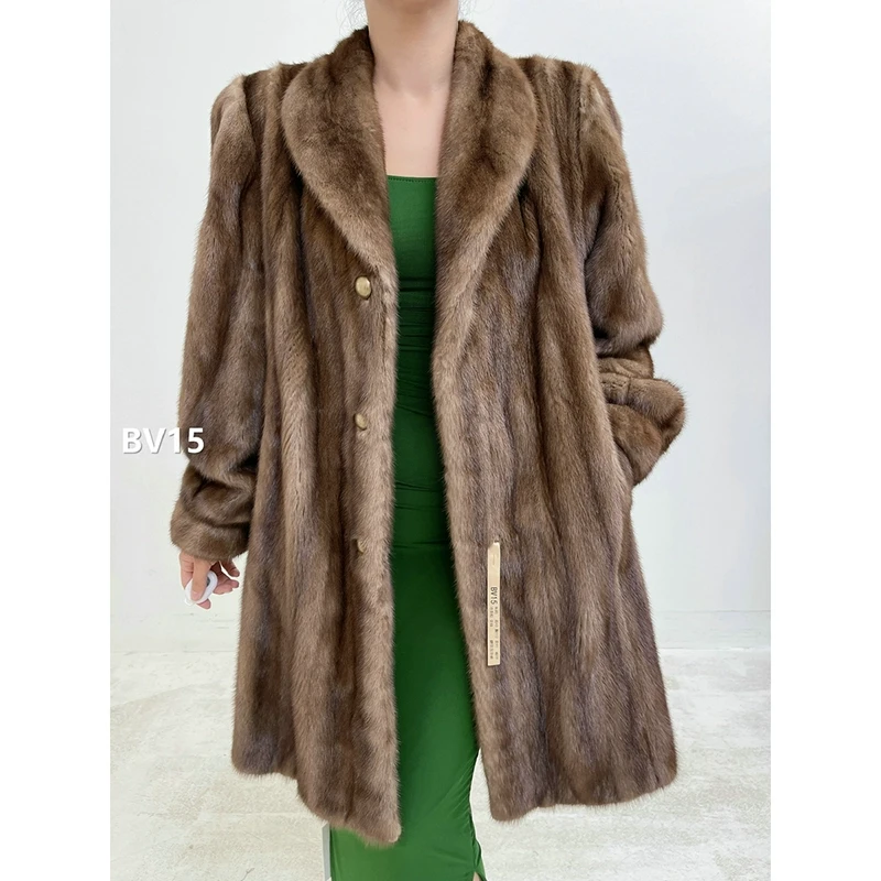 【BV15】XL码 冷茶棕全抽水貂大衣外套（肩43胸112衣91袖59）