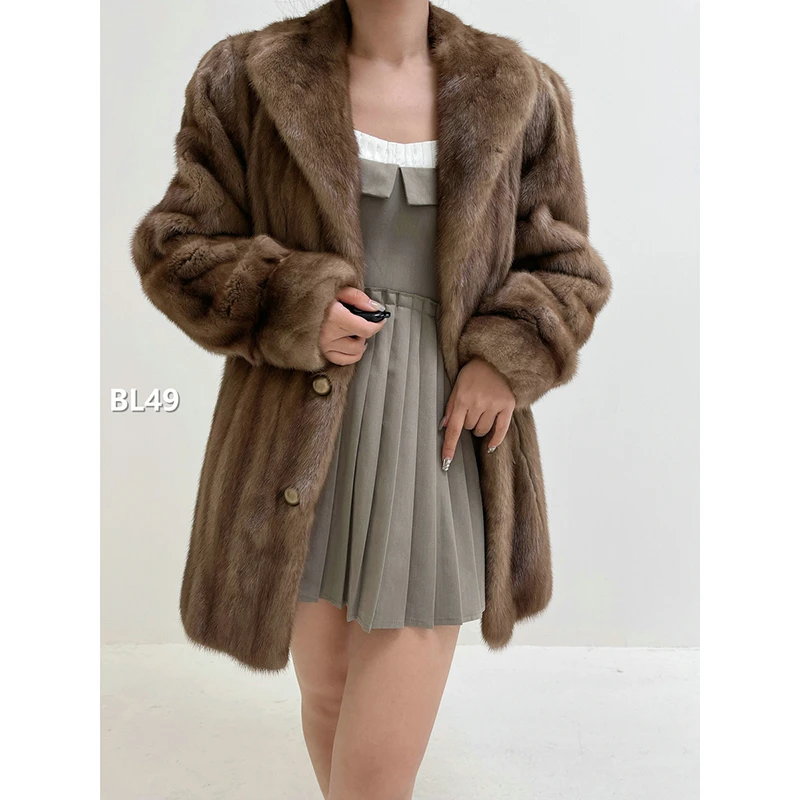 【BL49】S码 冷茶棕全抽水貂大衣外套（肩39胸102衣80袖59）