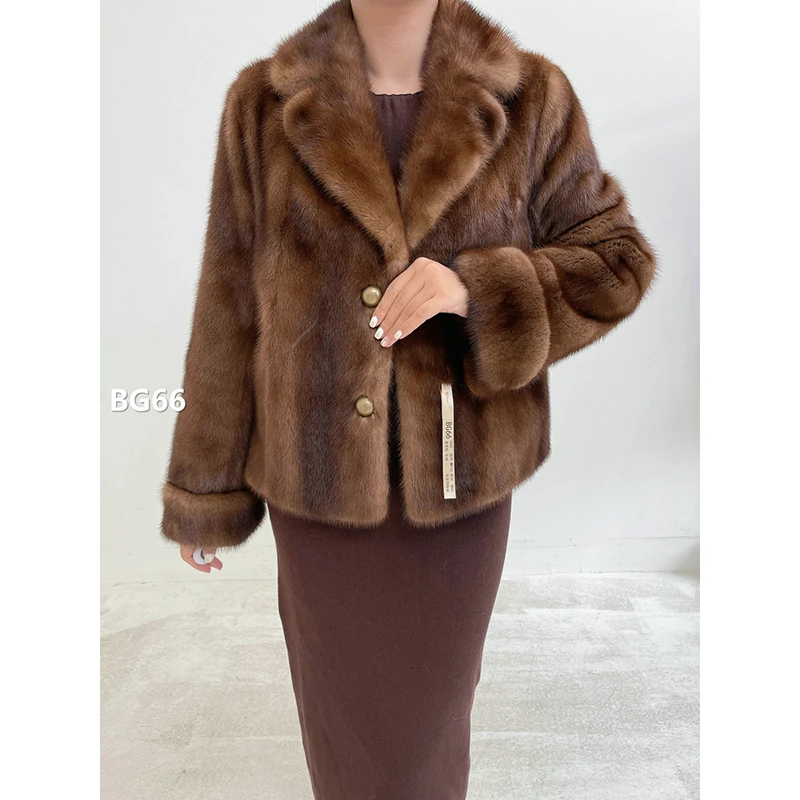 【BG66】S码 蜜茶棕全抽水貂大衣外套（肩39胸100衣55袖60）