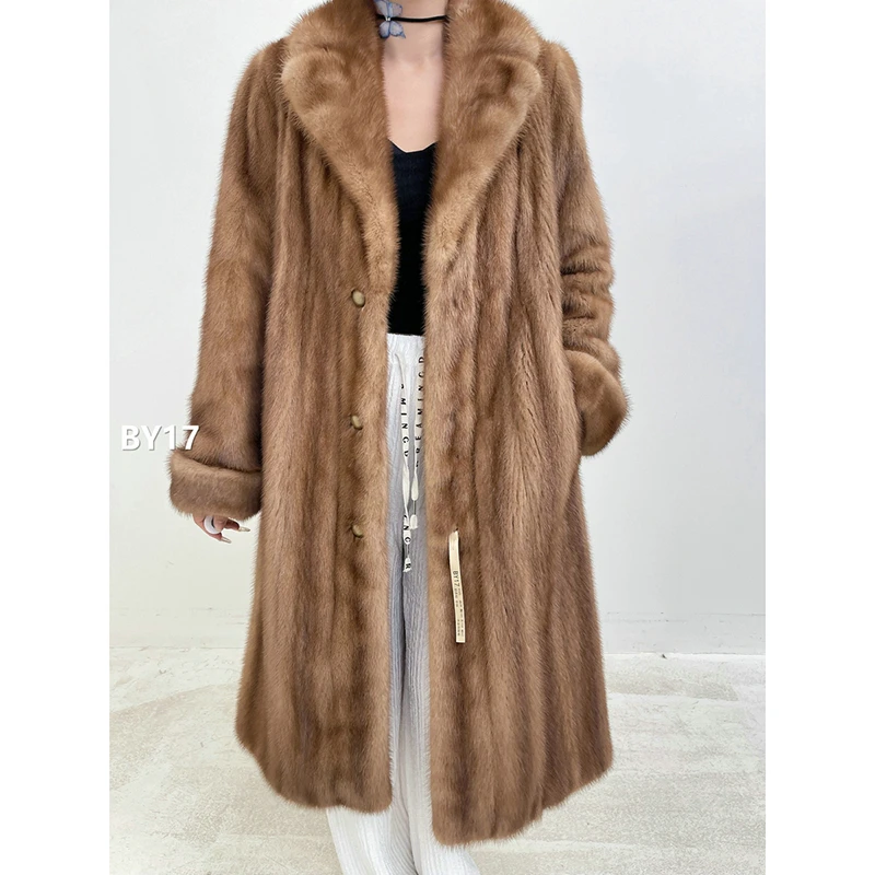 【BY17】S码 奶茶棕全抽水貂大衣外套（肩39胸100衣108袖62）
